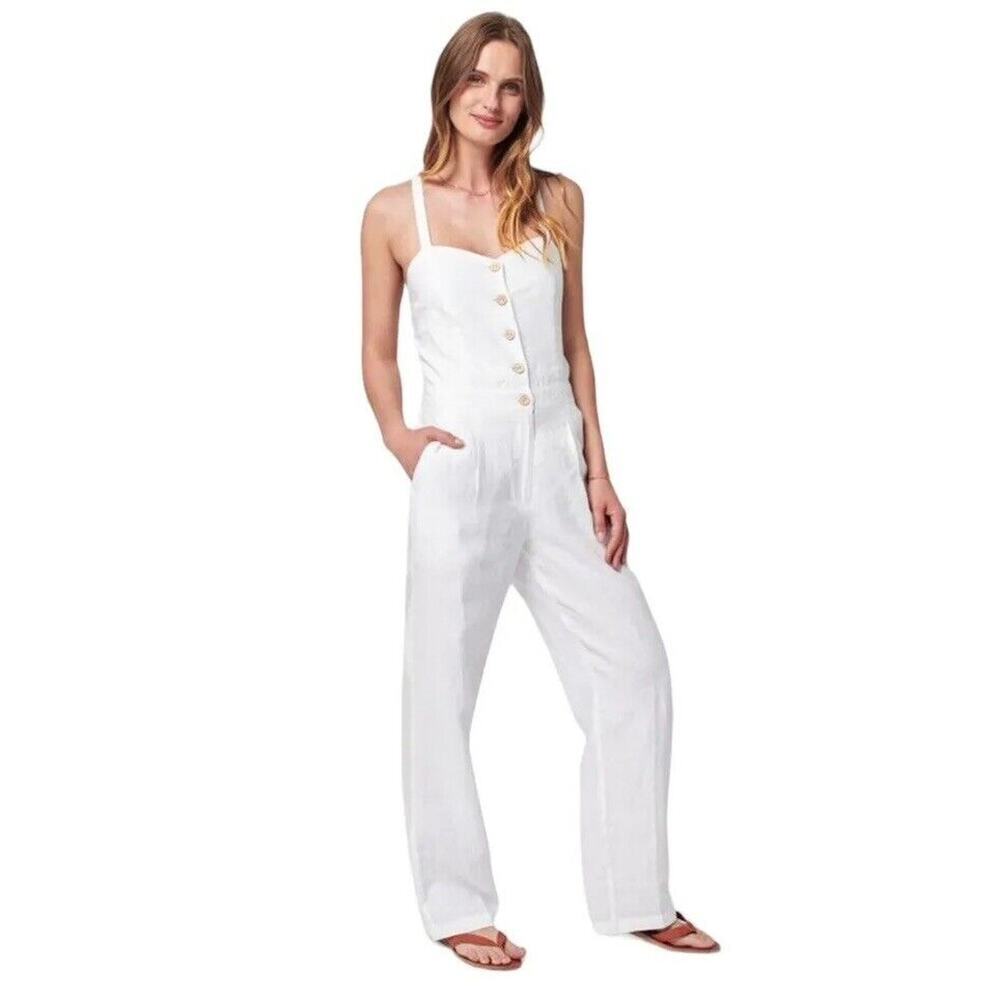 Faherty Ozzy 100% Linen jumpsuit overall Oyster size Small
